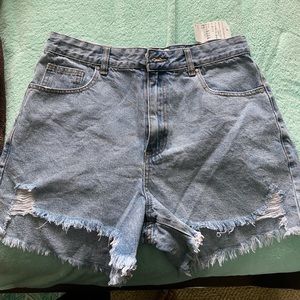 cotton on high rise ripped mom jean shorts